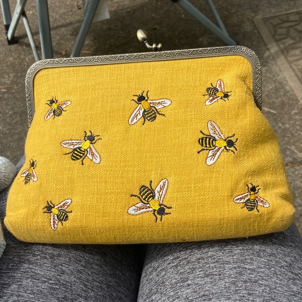 Elegant Yellow Bee Embroidered Clutch